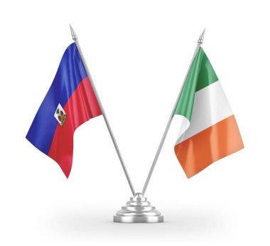 Ireland and Haiti table flags isolated on white 3D rendering