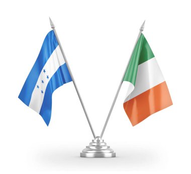 Ireland and Honduras table flags isolated on white 3D rendering