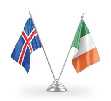Ireland and Iceland table flags isolated on white 3D rendering