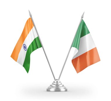 Ireland and India table flags isolated on white 3D rendering