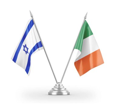Ireland and Israel table flags isolated on white 3D rendering