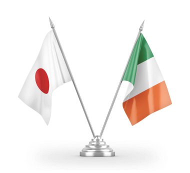 Ireland and Japan table flags isolated on white 3D rendering