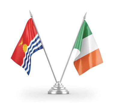 Ireland and Kiribati table flags isolated on white 3D rendering