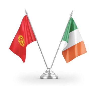 Ireland and Kyrgyzstan table flags isolated on white 3D rendering