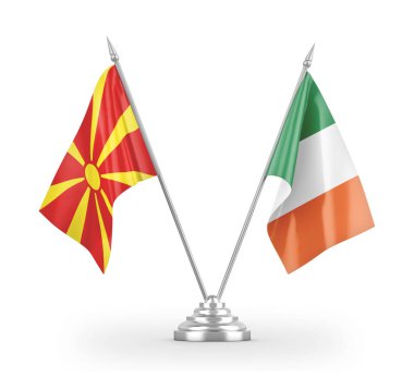 Ireland and North Macedonia table flags isolated on white 3D rendering