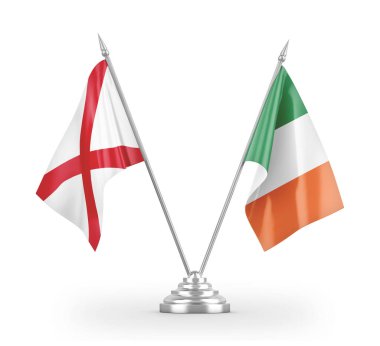 İrlanda ve Kuzey İrlanda masa bayrakları beyaz 3D görüntülerde izole edildi