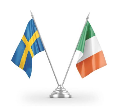 İrlanda ve İsveç bayrakları beyaz 3D görüntülerde izole edildi