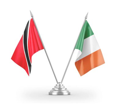 İrlanda ve Trinidad ve Tobago masa bayrakları beyaz 3D görüntüleme üzerinde izole