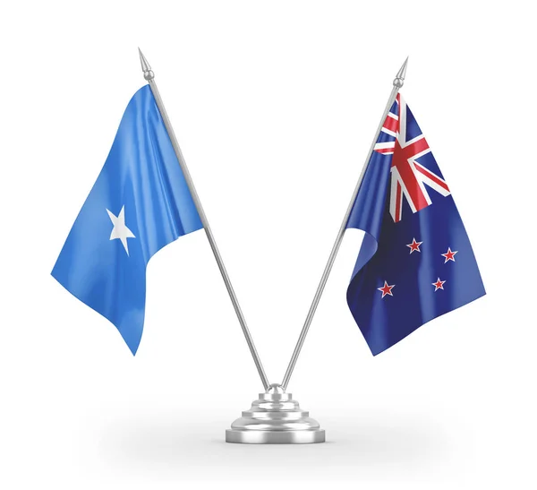 Új-Zéland és Szomália tábla zászlók elszigetelt fehér 3d renderelés — Stock Fotó