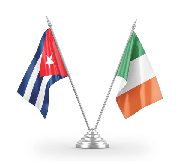 Ireland and Cuba table flags isolated on white 3D rendering — Stok fotoğraf