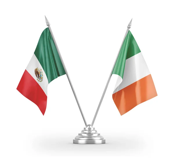 Ireland and Mexico table flags isolated on white 3D rendering — Stok fotoğraf