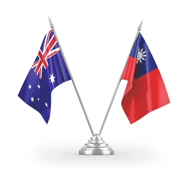 Steaguri de masă din Taiwan și Australia izolate pe redare 3D albă — Fotografie, imagine de stoc
