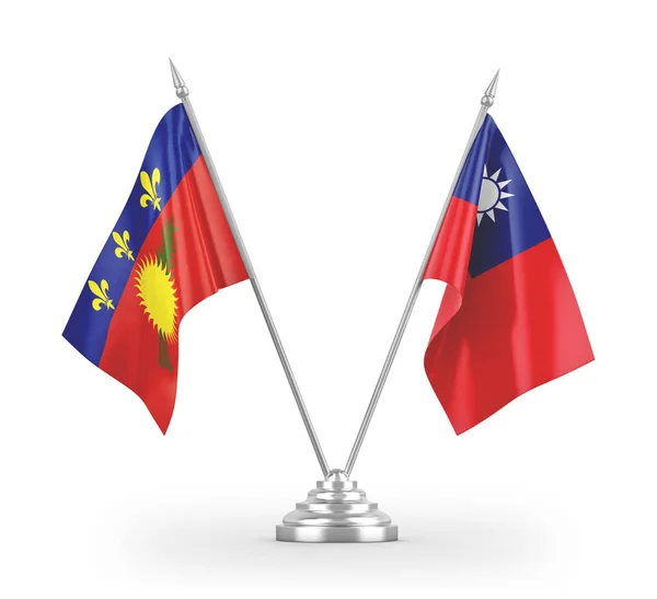 Taiwan and Guadeloupe table flags isolated on white 3D rendering — Stock Photo, Image