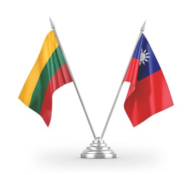 Tayvan ve Litvanya masa bayrakları beyaz 3D görüntüleme üzerinde izole edildi