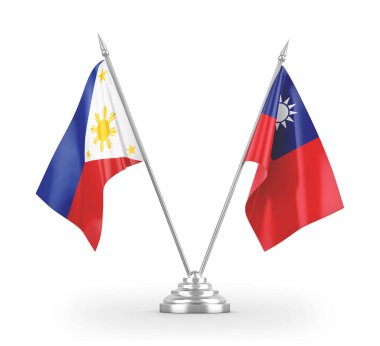 Tayvan ve Filipinler masa bayrakları beyaz 3D görüntüleme üzerinde izole