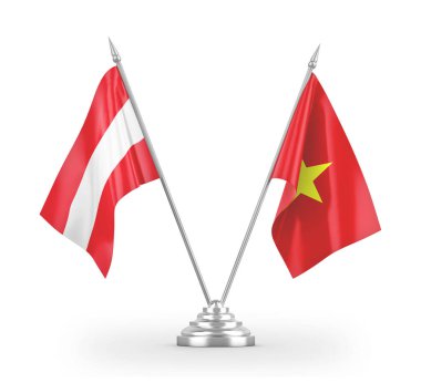 Vietnam and Austria table flags isolated on white 3D rendering 