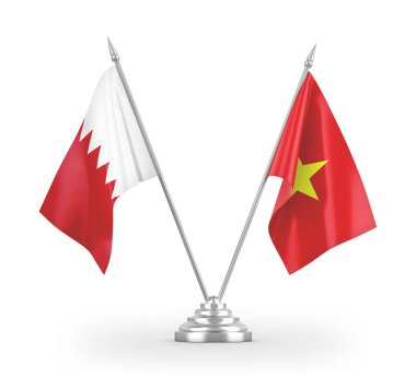 Vietnam and Bahrain table flags isolated on white 3D rendering 