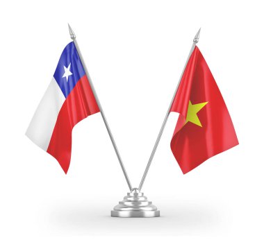 Vietnam and Chile table flags isolated on white 3D rendering