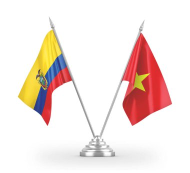 Vietnam and Ecuador table flags isolated on white 3D rendering