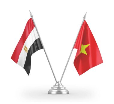 Vietnam and Egypt table flags isolated on white 3D rendering