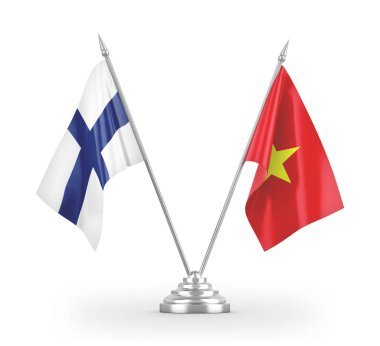Vietnam and Finland table flags isolated on white 3D rendering