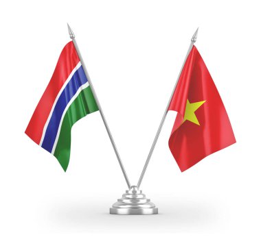 Vietnam and Gambia table flags isolated on white 3D rendering