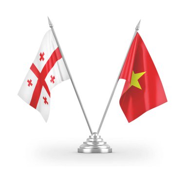 Vietnam and Georgia table flags isolated on white 3D rendering