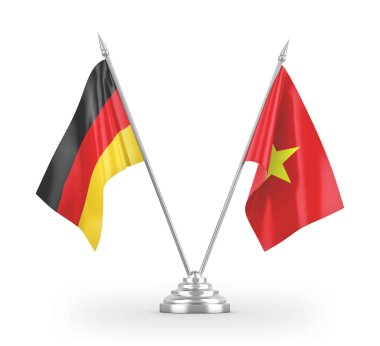 Vietnam and Germany table flags isolated on white 3D rendering