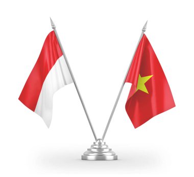 Vietnam and Indonesia table flags isolated on white 3D rendering