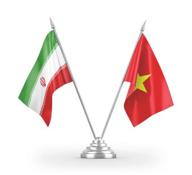 Vietnam and Iran table flags isolated on white 3D rendering