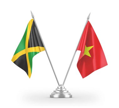 Vietnam and Jamaica table flags isolated on white 3D rendering