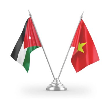 Vietnam and Jordan table flags isolated on white 3D rendering