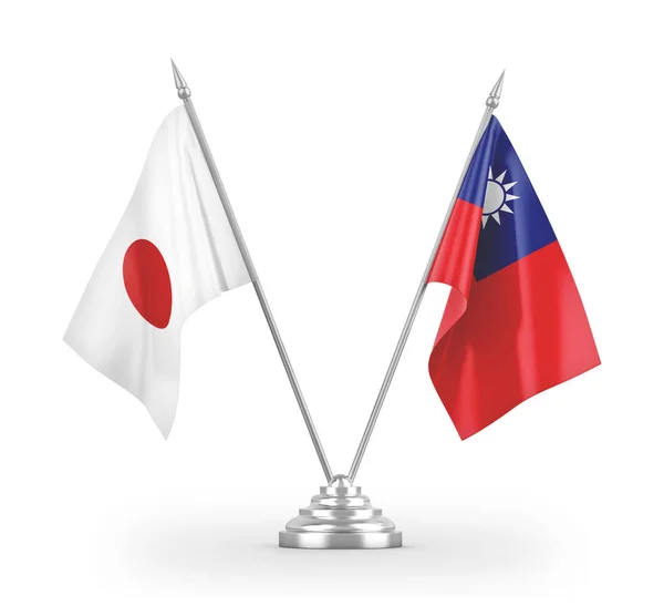 Taiwan and Japan table flags isolated on white 3D rendering — Stock Photo, Image