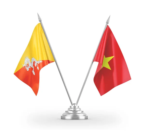 Vietnam and Bhutan table flags isolated on white 3D rendering — ストック写真