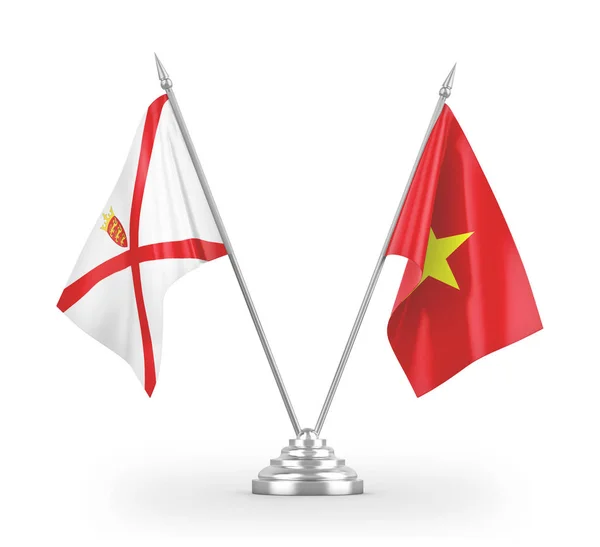 Vietnam and Jersey table flags isolated on white 3D rendering — Stok fotoğraf