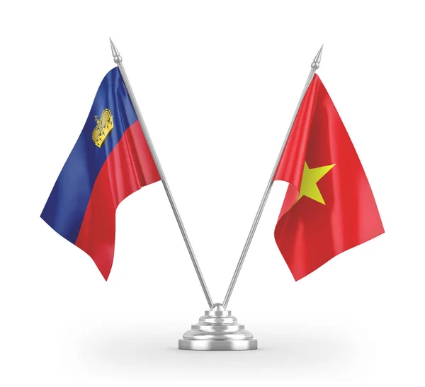 Vietnam and Liechtenstein table flags isolated on white 3D rendering — Stok fotoğraf