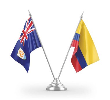 Colombia and Anguilla table flags isolated on white 3D rendering