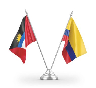 Colombia and Antigua and Barbuda table flags isolated on white 3D rendering 