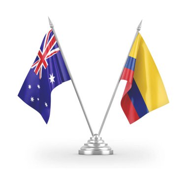 Colombia and Australia table flags isolated on white 3D rendering 