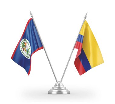 Colombia and Belize table flags isolated on white 3D rendering 