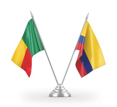 Colombia and Benin table flags isolated on white 3D rendering 