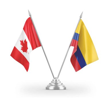 Colombia and Canada table flags isolated on white 3D rendering 