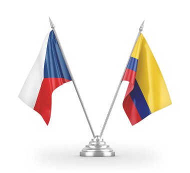 Colombia and Czech Republic table flags isolated on white 3D rendering