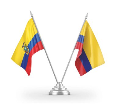 Colombia and Ecuador table flags isolated on white 3D rendering