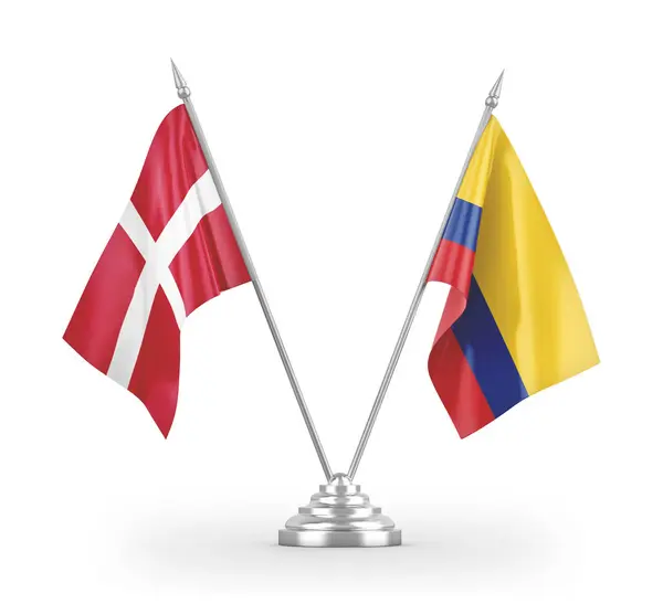 Kolumbie a Dánsko tabulky vlajky izolované na bílém 3D vykreslování — Stock fotografie