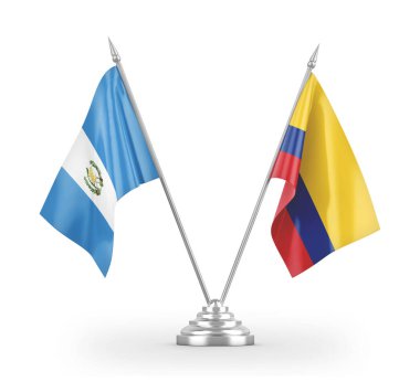Colombia and Guatemala table flags isolated on white 3D rendering