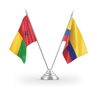 Colombia and Guinea-Bissau table flags isolated on white 3D rendering