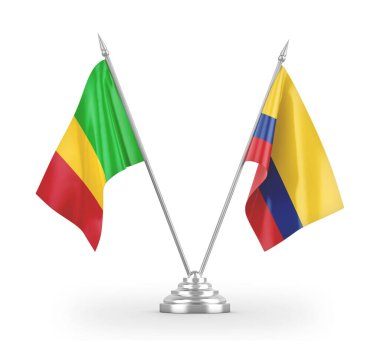 Colombia and Mali table flags isolated on white 3D rendering