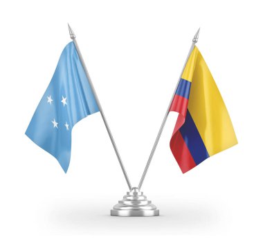 Colombia and Micronesia table flags isolated on white 3D rendering
