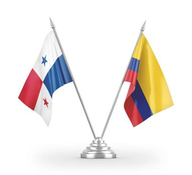 Colombia and Panama table flags isolated on white 3D rendering
